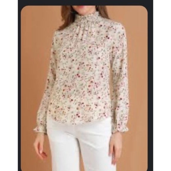Blouse mock flowers tunic t top beige pink - Picture 6 of 6